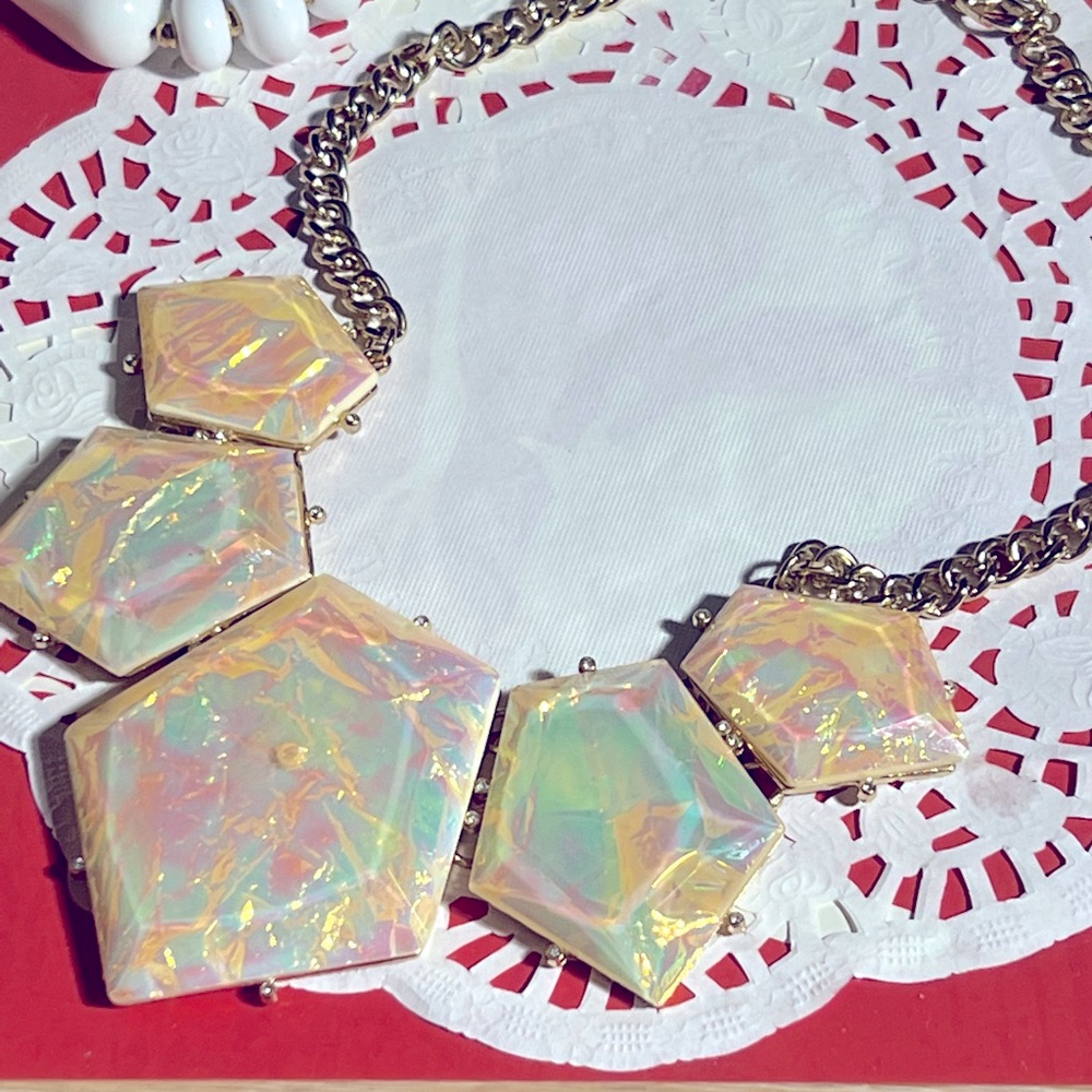 Yellow opalescent gold tone cuban link necklace